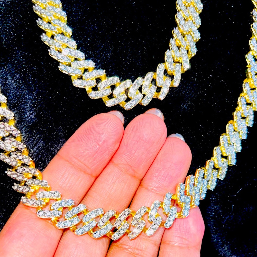 REAL DIAMOND Cuban link chain&bracelet NOT CZ WOW